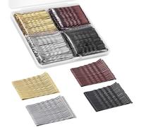 Horquillas plateadas, marrones, negras y rubias, a granel con caja de almacenamiento, 240 piezas de horquillas onduladas para moños de 2 pulgadas