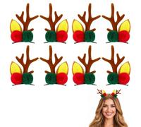 Horquillas Reno Marrón Navidad 4 Pares, Orejas y Pompones Fiesta | Clips de cuernos de reno con orejas amarillas y verdes, pompones festivos para Navidad, fotos, fiestas y regalos