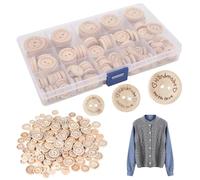 HORREX 140 Piezas Botones de Madera Redondos Naturales, Tamaños Mixtos 15/20/25 mm, Botones Redondos Pequeños con 2 Agujeros, Adecuados para Coser Decoraciones Artesanales de Bricolaje