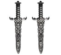 HORREX 2 Piezas Espada Pirata Pequeña, Daga Realista, Corta Espadas de Plata de Estilo Antiguo, Daga de Plástico no Picante para Halloween Fiestas Temáticas de Piratas Carnaval Cosplay