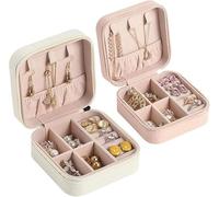HORREX 2 Piezas Joyero Viaje, Scatola Portagioie da Viaggio, Joyeros Mujer Organizador, Portagioie Donna in pelle PU, Portátil Joyero Niña, Ragazza Regalo per Compleanno Anniversario (Bianco+Rosa)