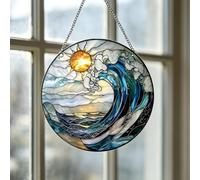 HORREX Atrapasoles Olas Blancas, 20 x 20 CM, Atrapasol de Acrílico Colorido Colgante para Ventana, Decoracion Jardin Estilo Vidriera para Ventanas Sala de Estar Terrazas Paredes Interior Balcón