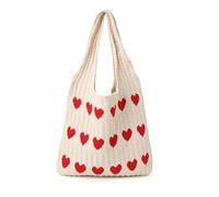 HORREX Bolso Trenzado Bolso Mujer Bandolera Bolsos Tejidos Crochet Mujer Bolsa Playa Beige con Cintas Rosas Shopper Bolsos Tejidos Crochet BolsoTrenzado