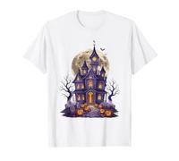 Horrible Halloween Mansion Spire Reloj Murciélagos Luna Camiseta