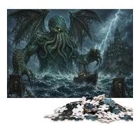 Horror Lovecraftiano Puzzle De Madera 300 Piezas Adultos Y Niños,Anti-estrés,Madera Mitos de Cthulhu,Rompecabezas,Deco Pared,Regalo Ideal,14 Años+,Relax,Desafío,Reto,Educativo (40x28cm)
