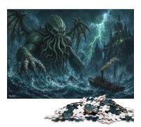 Horror Lovecraftiano Puzzle De Madera 300 Piezas Adultos Y Niños,Desafío,Regalo Ideal,Rompecabezas Mitos de Cthulhu,Madera,Deco Pared,14 Años+,Anti-estrés,Relax,Reto,Educativo (40x28cm)