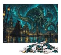 Horror Lovecraftiano Puzzle De Madera 300 Piezas Adultos Y Niños,Madera,Regalo Ideal,Anti-estrés Mitos de Cthulhu,Rompecabezas,Relax,Deco Pared,14 Años+,Desafío,Educativo,Reto (40x28cm)