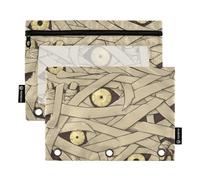 Horror Mummy Zombie All Saints' Day Halloween 3 Ring Binders Pencil Case 2 pcs File Folders for Office Examination Zipper Stationery Bag