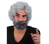 Horror-Shop Peluca De Hombre Gris con Rizos Y Barba Completa