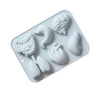 HorrorMold - Molde de silicona con forma de órgano - Molde de 6 cavidades | Corazón, cerebro, hígado, pulmón, estómago, intestino, fondant, pastel de chocolate, caramelos, gelatina, molde para fiestas