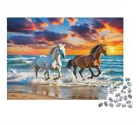 Horse 1000 Piece Puzzle for Adults Horses Run on Beach at Dusk Fun and Challenging Family Game Great Gift Idea 52x38cm 1000pcs