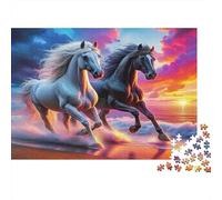 Horse Adult Jigsaw Puzzles Two Horses Gallop at Sunset for The Whole Family Women, Gifts for Men 38x26cm 1000pcs