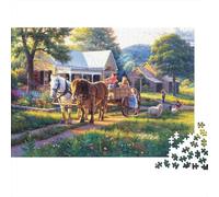 Horse Carriage Adult Jigsaws 1000 Piezass Reciclado Paper Adultos Mujeres Puzzle Village Parent Child Game Props Regalo de Bendiciones Vacacionales
