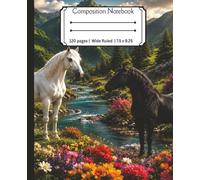 Horse Composition Notebook Wide Ruled: White and Black Horses in a Wildflower Meadow Cute Aesthetic. For Girls, Teens, Women, Teachers, Dads, Wife, ... | Equestrian Gift |7.5 x 9.25 |120 Pages