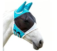 Horse Fly Masque - Transpirable Mesh UV Shield | Half-Face Fly Cover with Ears | Elastic Strap, Large Eye Space, Nylon+Fabric, S/M/L Sizes 90-120g, for Horses Livestock Cows Farm All Season Estable