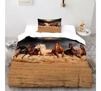 Horse Funda De Edredón 2 Piezas 3D Impresa Impresión Linda con Funda Almohada Single(135x200cm) Microfibra Juego De Ropa De Cama para para Niñosy Hombres