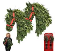 Horse Head Door Wreath, Horse Head Wreath - Rústico Farmhouse Equestrian Door Decor, Artificial Christmas Wreath, Green Pine Horsehead Decor for Front Door Porch Barn (2 unidades)