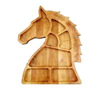 Horse Head Serving Tray, Wooden Snack Compartment Platter, 35x25cm Food Tray with Divided Sections, Carved Wood Snack Plate, Party Serving with Rustic Design, Buffet Tableware for Candy Fruit