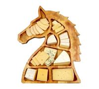 Horse Head Wooden Food Tray - Compartment Plate | Wooden Horse Head Shaped Serving Tray With Compartments, Ideal For Candy, Charcuterie, , Cupcakes, Fruit, Bar, Buffet, Dinner, Party, Or Cateri
