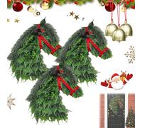 Horse Head Wreath - Rustic Farmhouse Equestrian Door Decor, Handmade Horse Head Christmas Wreath, Hand Woven Horses Heads Door Wreaths, Green Pine Horsehead Decor, for Front Door, Barn (3pcs)