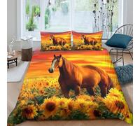 Horse in Sunset Funda Edredon Juego de Ropa de Cama de 3 Piezas Impresión 3D Cierre de Horse in Atardecer Estilo Funda de Edredón Funda de Almohada a Juego for Adolescentes Double（200x200cm）