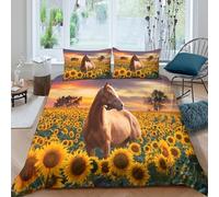 Horse in sunset style Funda de Edredón Microfibra Juego de 3 Piezas Impresión 3D Cierre de Horse in atardecer estilo Funda Edredon Funda de Almohada a Juego Lavables for jóvenes Single（140x200cm）