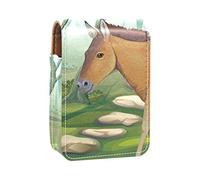 Horse in the Jungle Forest - Estuche para pintalabios, portátil, mini caja de almacenamiento para pintalabios, estuche organizador de lápiz labial con espejo para mujer, Varios colores, 9.5x2x7 cm/3.7x0.8x2.7 in