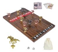Horse Racing Board Game Solid Wood Horse Race Card and Dice Board Game Luxury Edition Set with 11 Metal Horses,100 Poker Chips,2 Dices and 2 Boxes of Cards (Flame)