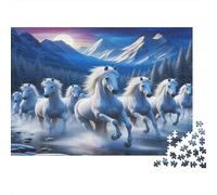 Horse Recycled Board Puzzle Herd of White Horses Running for Adults and Kids Age 12 Years Great Gift 70x50cm 1000pcs