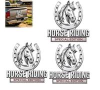 Horse Riding Special Edition 3D Chrome Metal Car Emblem, Horseshoe Horse Head Metal Badge Decal, Self - Adhesive Weatherproof Auto Exterior Sticker,for Trucks, SUVs, Cars, Campers