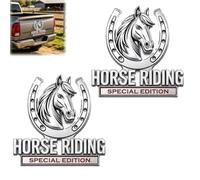 Horse Riding Special Edition 3D Chrome Metal Car Emblem, Horseshoe Horse Head Metal Badge Decal, Self - Adhesive Weatherproof Auto Exterior Sticker,for Trucks, SUVs, Cars, Campers