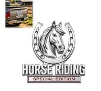 Horse Riding Special Edition 3D Chrome Metal Car Emblem, Horseshoe Horse Head Metal Badge Decal, Self - Adhesive Weatherproof Auto Exterior Sticker,for Trucks, SUVs, Cars, Campers