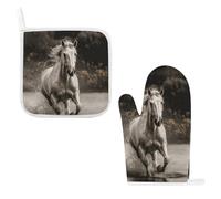 Horse Running by The Water - Guantes de cocina resistentes al calor, superficie antideslizante, para colgar, guantes calientes, cocina, hornear, barbacoa (juego de 2 piezas)