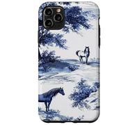Horse Toile de Jouy Pattern Equestrian Blue Floral Carcasa para iPhone 11 Pro MAX