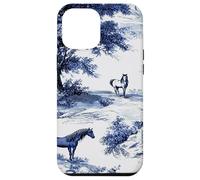 Horse Toile de Jouy Pattern Equestrian Blue Floral Carcasa para iPhone 12 Pro MAX