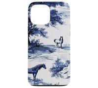 Horse Toile de Jouy Pattern Equestrian Blue Floral Carcasa para iPhone 13 Pro MAX