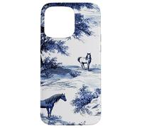 Horse Toile de Jouy Pattern Equestrian Blue Floral Carcasa para iPhone 15 Pro MAX