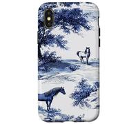 Horse Toile de Jouy Pattern Equestrian Blue Floral Carcasa para iPhone X/XS