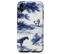 Horse Toile de Jouy Pattern Equestrian Blue Floral Carcasa para iPhone XS MAX