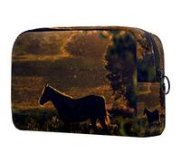 Horse Under The Glory - Bolsa de cosméticos para mujer, neceser de viaje, bolsa organizadora de maquillaje grande con cremallera, multicolor, 18.5x7.5x13cm/7.3x3x5.1in, Neceser