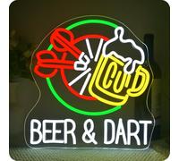 Horseneon Dart Beer Neon Schild, Placa Led de Dardos para Bar de Cerveza, Letrero Luminoso de Neón para Pared, Letrero Led de Juego de Dardos para Sala de Juegos, Taberna, Barra en Casa, Club, Guarida