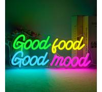 Horseneon Good Food Good Mood Letrero de luz de neón Letra Letrero de neón Conectividad USB Letreros de neón para pared Luz de neón colorida Decoración de pared artística para dormitorio Brunch Cocina