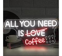 Horseneon Letrero de Café de Neón, Letrero Luminoso de Café, Toda la Necesidad Es Café Luz de Neón, Letrero de Neón LED de Palabra para la Pared Rosa Blanco Letrero de Neón de Café para Bar de Café