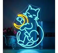 Horseneon Letreros de neón de gato para decoración de pared Luz de neón de luna para dormitorio Animal Atenuador USB Letrero de neón para habitación de niños Sala de estar Bar Amantes de los gatos