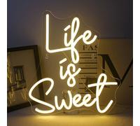 Horseneon Life Is Sweet Neon Cartel Blanco Cálido LED Cartel para Decoración de Pared Letras Neón USB Power Led Letras Pared para Dormitorio, Fiesta, Boda Boda Decoración Pared Regalos