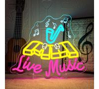 Horseneon Live Music Neon Led Saxofón Música Letras de Neón Piano Musik Luces Señales Luminosas Ajustables para Decoración de Pared Letrero Led Señal de Neón para Cámara de Estudio Decoración Fiesta
