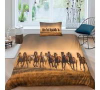 Horses Are Running on The Grassland in Golden Light Juego De Ropa De Cama Funda De Edredón Impresión En 3D,3 Piezas Microfibra Suave Single（135x200cm）