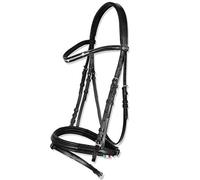 Horses, Bride Avec Frontal, Nez et Bandeau En Cuir Pour Chevaux. Modèle Otranto Avec Rembourrage Doux Sur le Nez et Le Cou. Cob et Pleine Taille, Disponible en 2 Couleurs (Negro-Full)