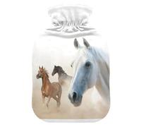Horses Concept - Bolsa de agua caliente y funda suave y cálida para cama de invierno, cuello y hombros, 2 L