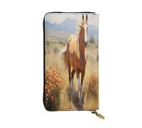 Horses in the fields - Cartera de cuero de primera calidad con cremallera de metal, múltiples ranuras para tarjetas, bolsillos para efectivo, regalo ideal para ella o él